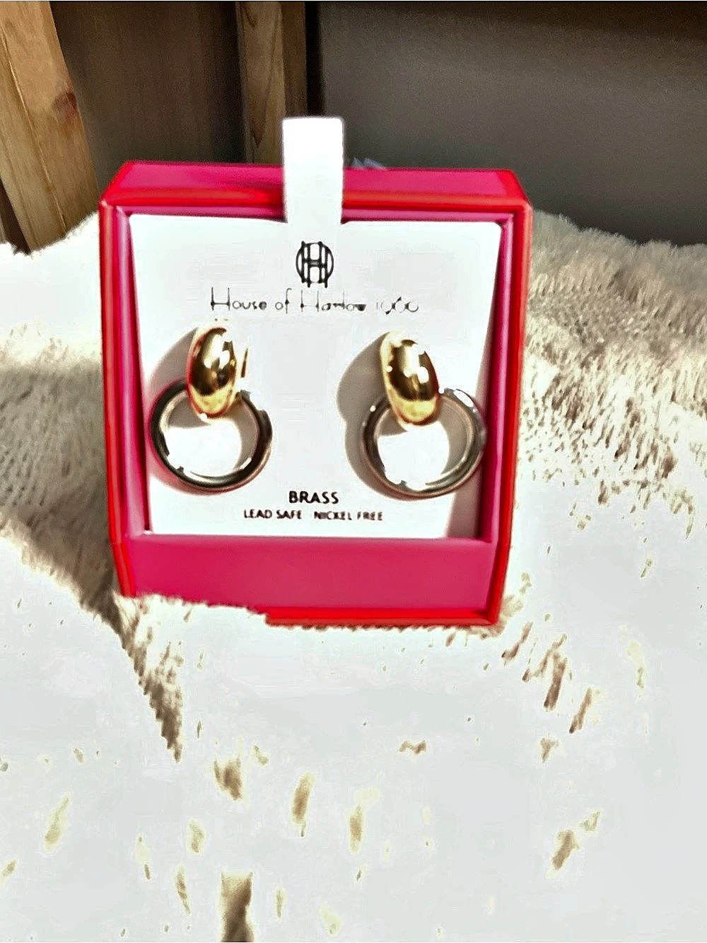 House of Harlow 1960 Brass Two Tone Hoop Earrings Gold & Silver Drop Earrings